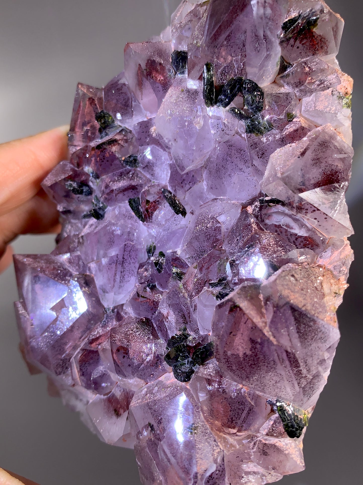 High-Grade Red Sichuan Garden Quartz with Hematite Inclusion on Amethyst & Epidote | Rare Collector Mineral Specimen