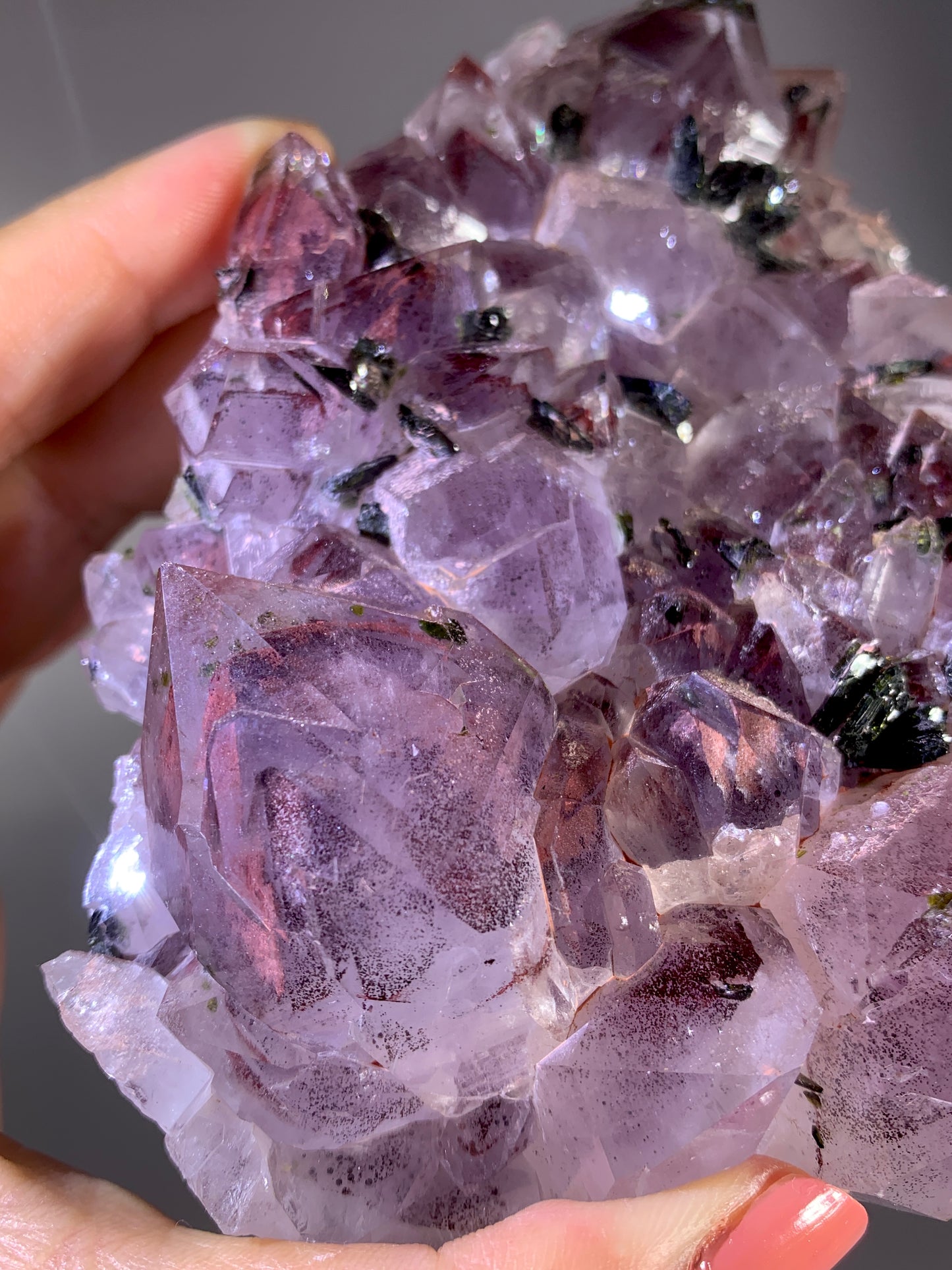 High-Grade Red Sichuan Garden Quartz with Hematite Inclusion on Amethyst & Epidote | Rare Collector Mineral Specimen