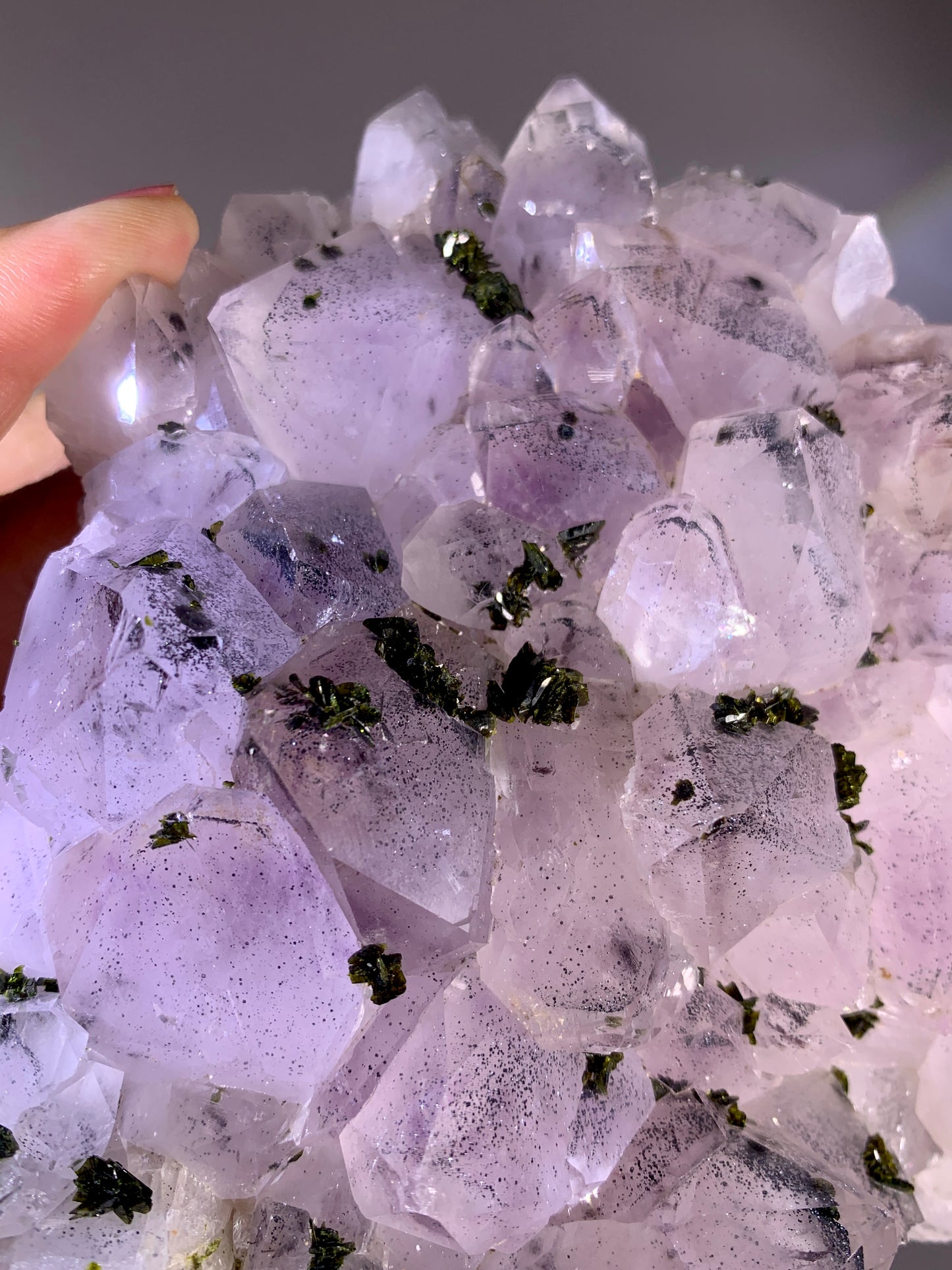High-Grade Sichuan Garden Quartz with Shiny Black Hematite Inclusion on Amethyst & Epidote | Rare Collector Mineral Specimen