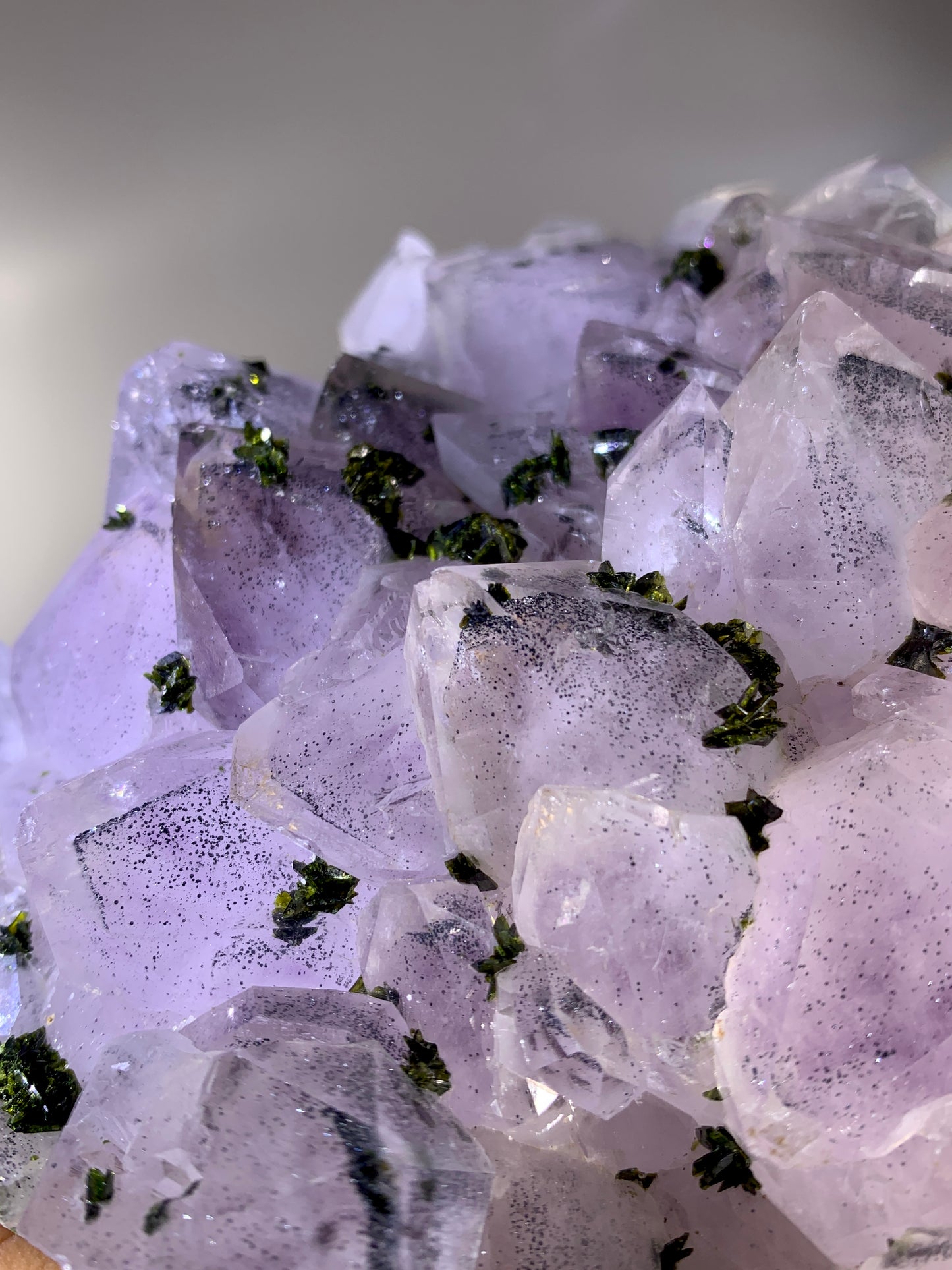 High-Grade Sichuan Garden Quartz with Shiny Black Hematite Inclusion on Amethyst & Epidote | Rare Collector Mineral Specimen