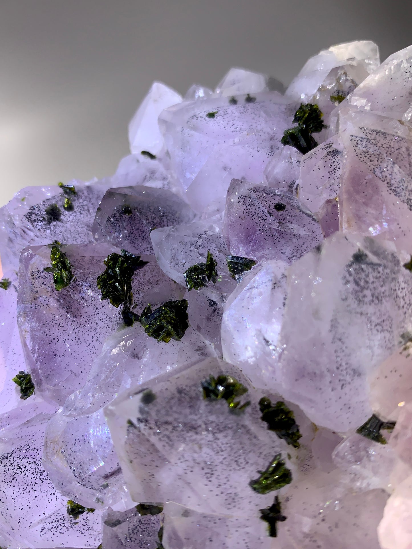 High-Grade Sichuan Garden Quartz with Shiny Black Hematite Inclusion on Amethyst & Epidote | Rare Collector Mineral Specimen