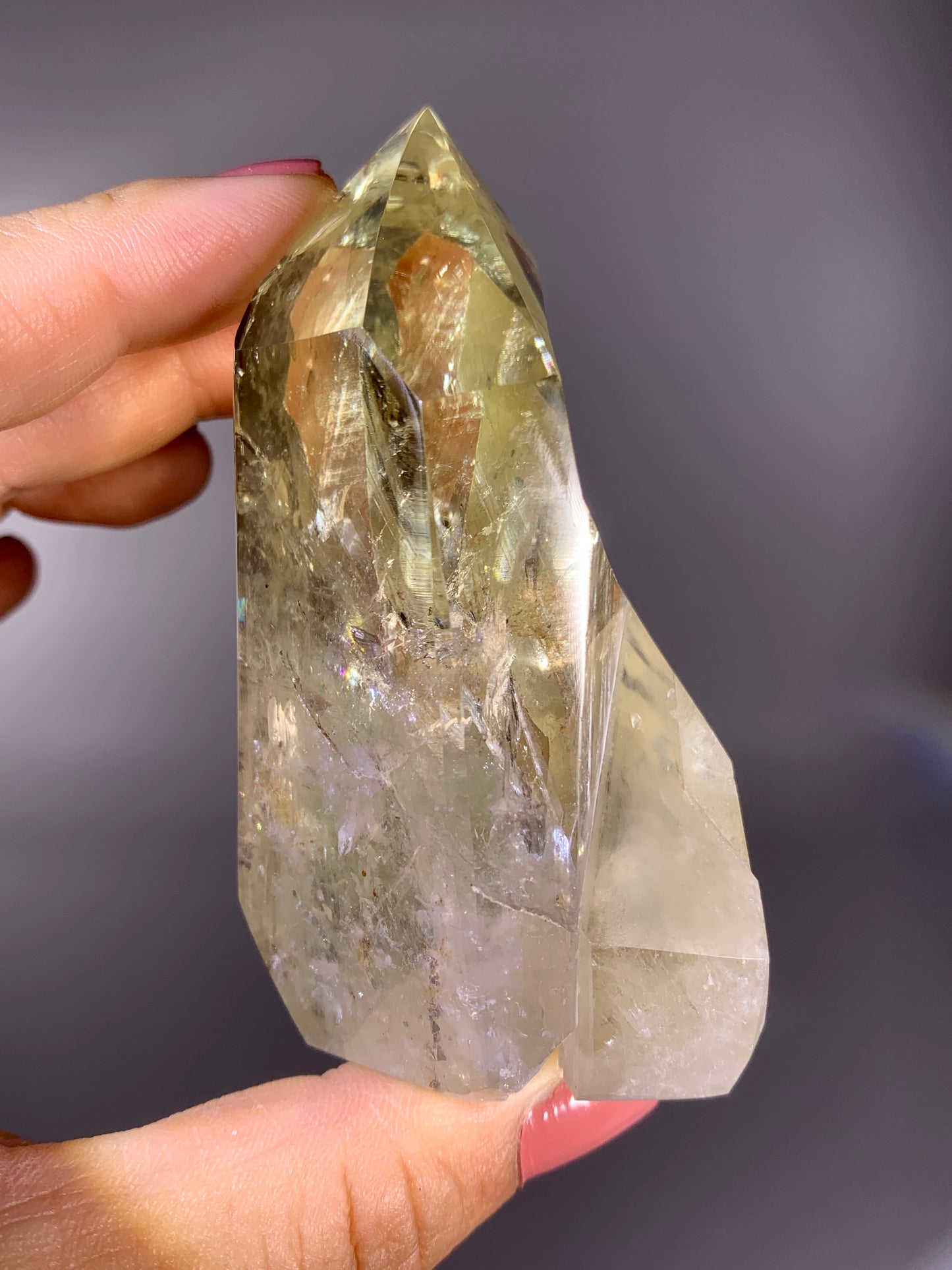 Penetrating Quartz-in-Quartz Citrine Tower with Natural Rainbow from Brazil