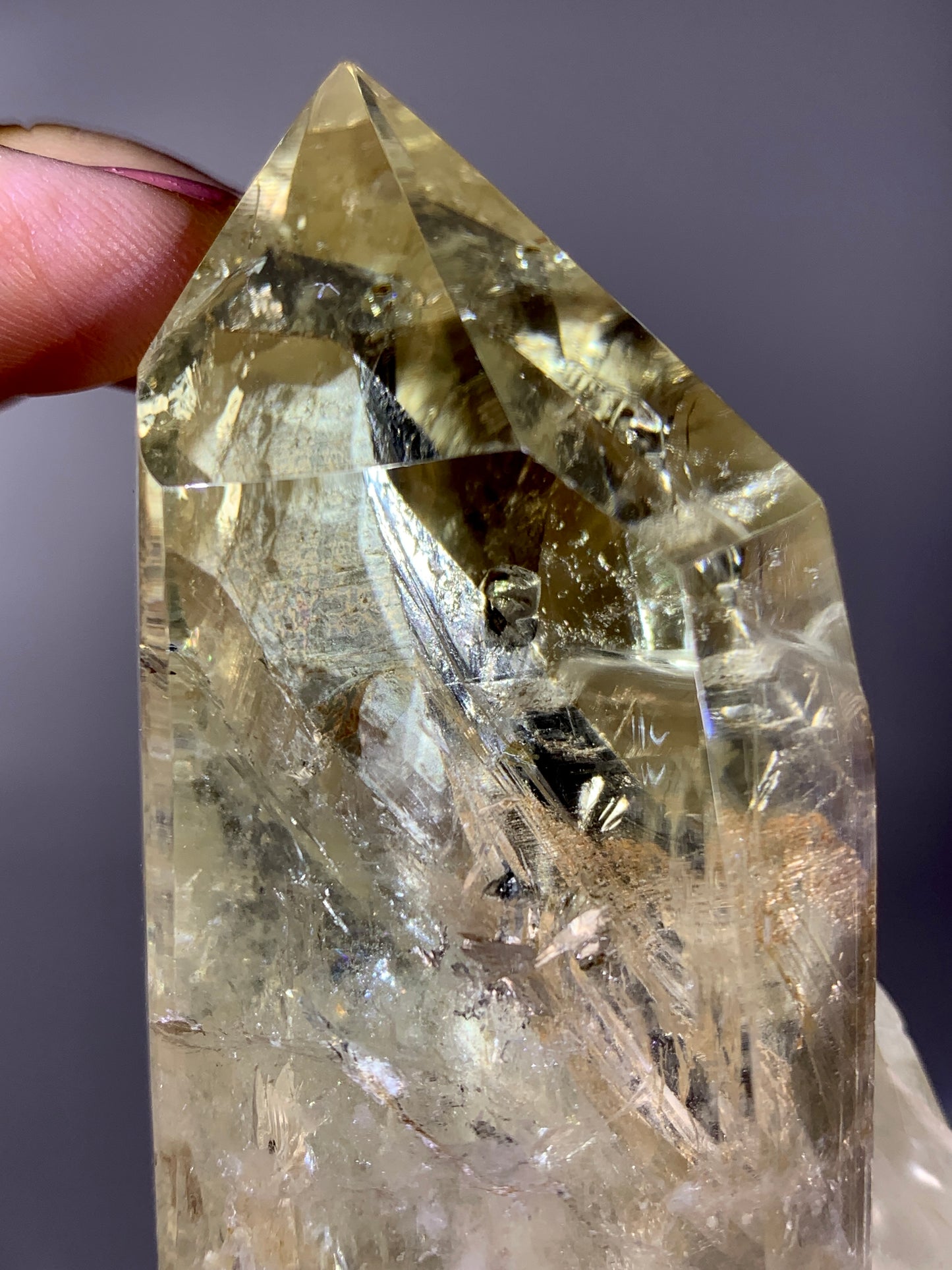 Penetrating Quartz-in-Quartz Citrine Tower with Natural Rainbow from Brazil