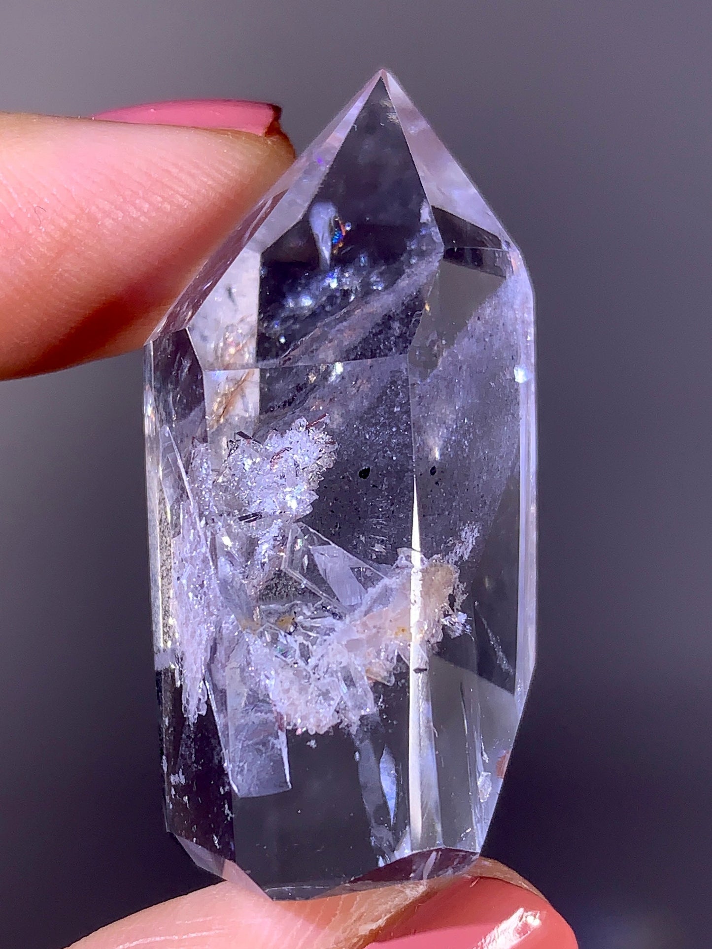 Rare Quartz-in-Quartz Cluster with Grey Phantom in Clear Quartz Polished Tower from Madagascar | Collector Specimen
