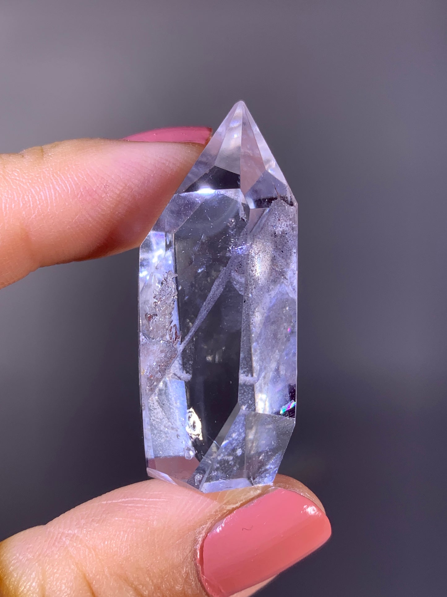 Rare Quartz-in-Quartz Cluster with Grey Phantom in Clear Quartz Polished Tower from Madagascar | Collector Specimen