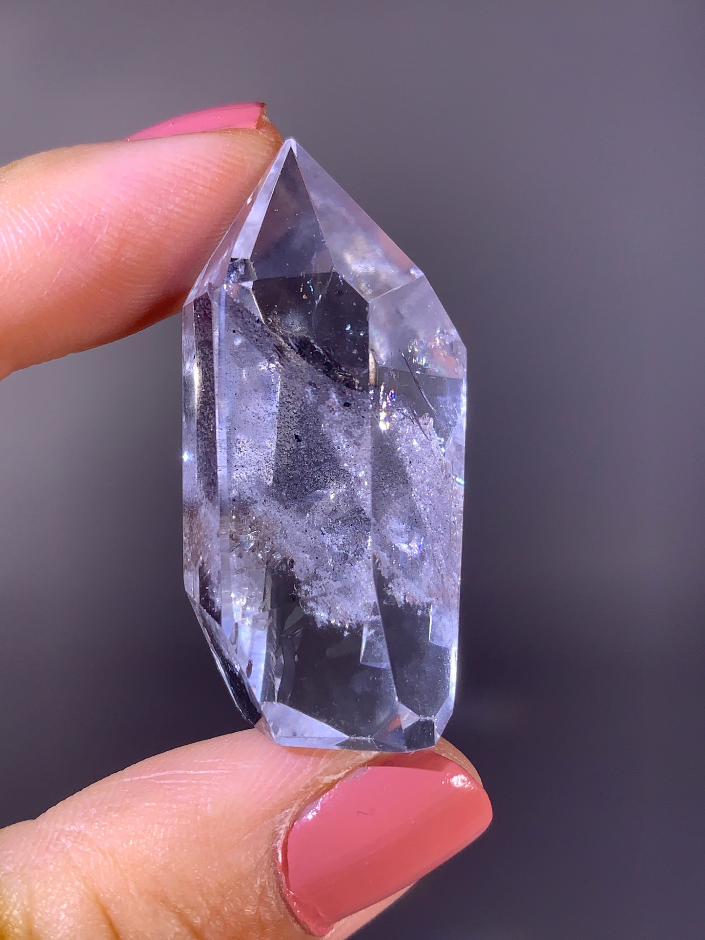 Rare Quartz-in-Quartz Cluster with Grey Phantom in Clear Quartz Polished Tower from Madagascar | Collector Specimen