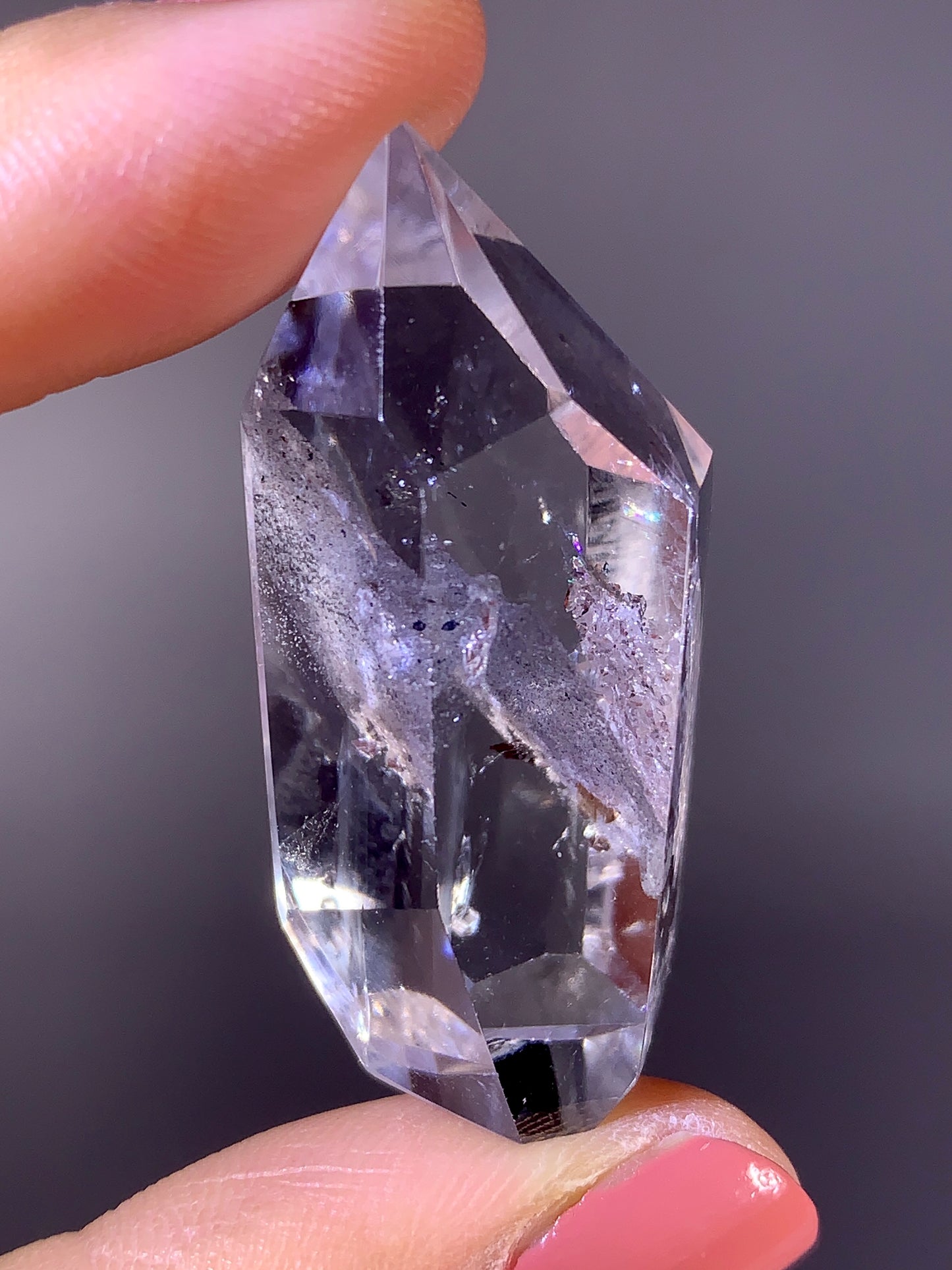 Rare Quartz-in-Quartz Cluster with Grey Phantom in Clear Quartz Polished Tower from Madagascar | Collector Specimen