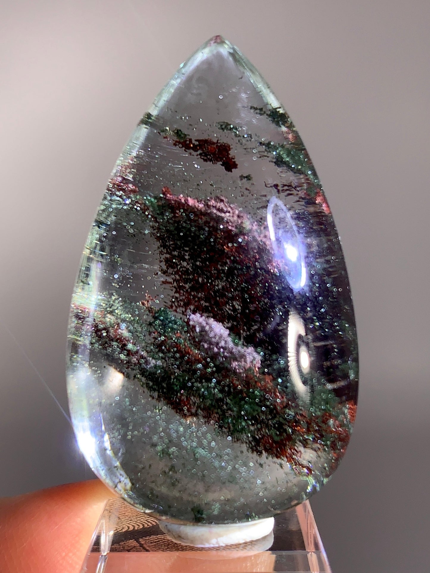 Red & Green Four Season Garden Quartz Polished Teardrop from Brazil | High-Grade Inclusion Quartz Collector Specimen