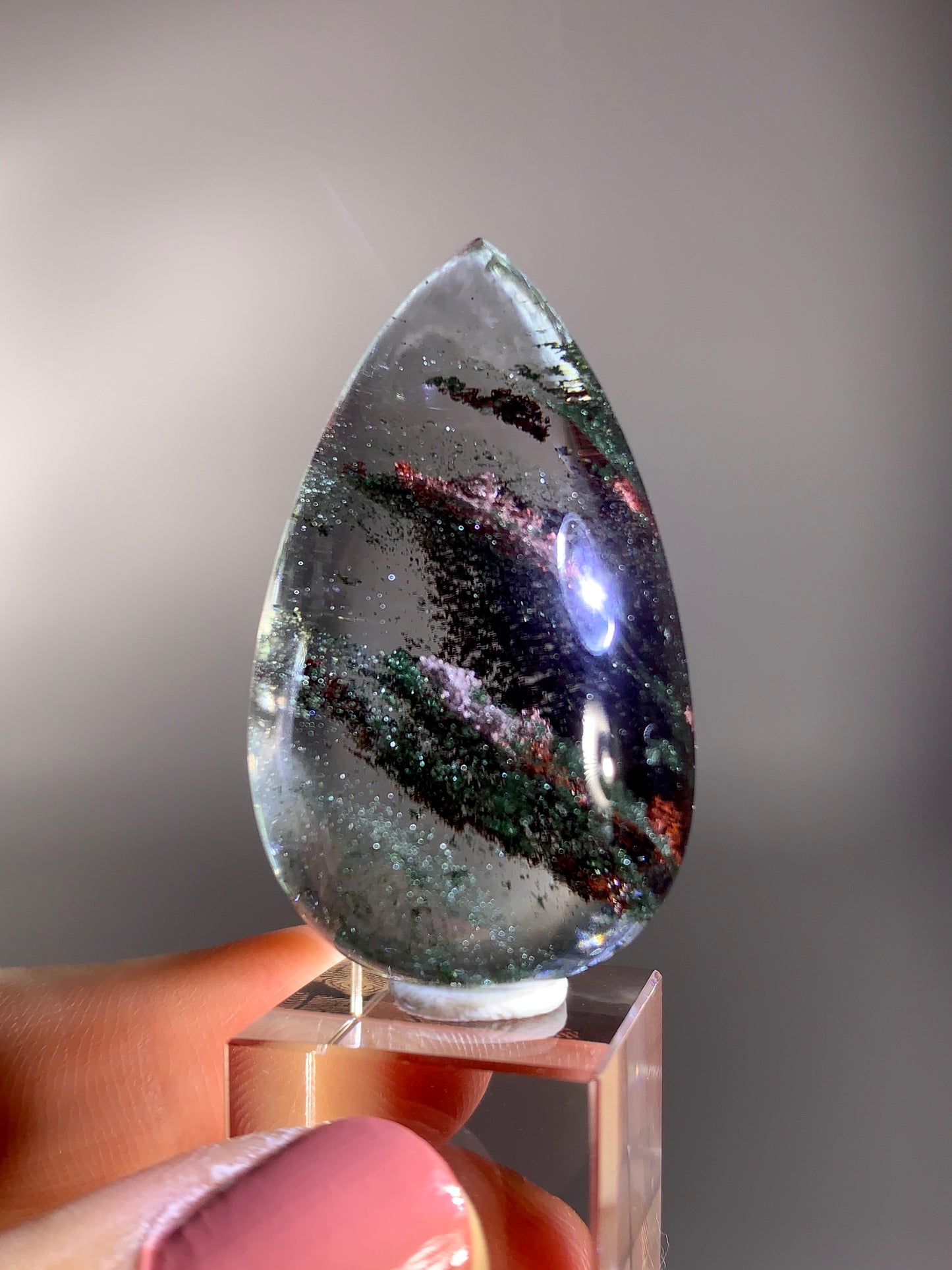 Red & Green Four Season Garden Quartz Polished Teardrop from Brazil | High-Grade Inclusion Quartz Collector Specimen