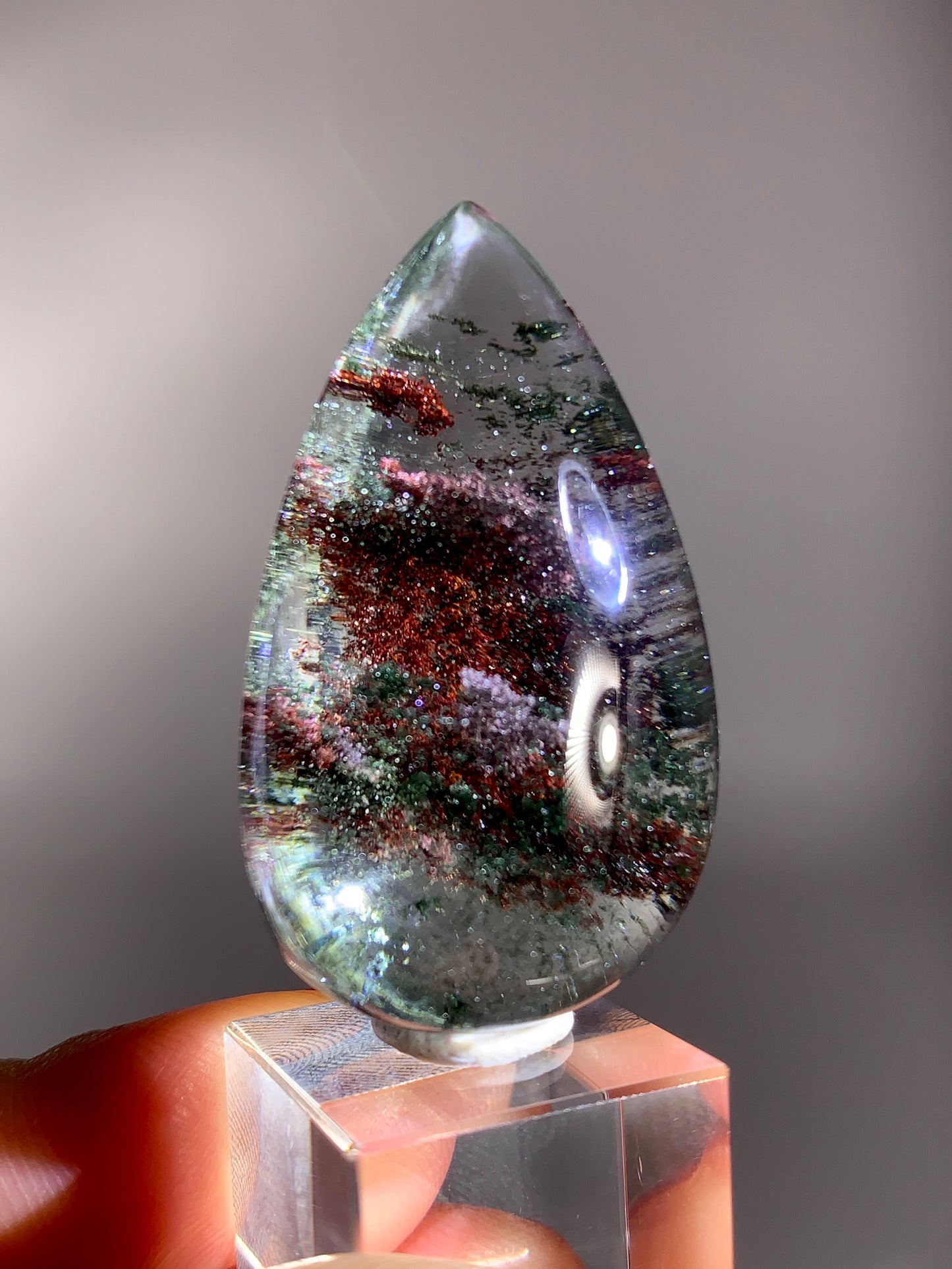 Red & Green Four Season Garden Quartz Polished Teardrop from Brazil | High-Grade Inclusion Quartz Collector Specimen