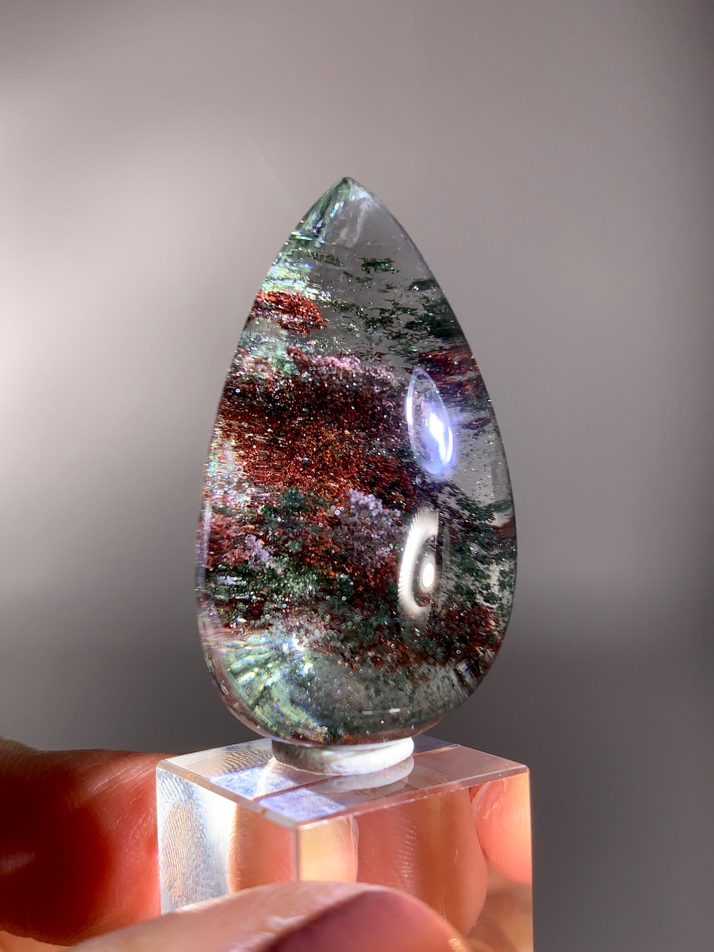 Red & Green Four Season Garden Quartz Polished Teardrop from Brazil | High-Grade Inclusion Quartz Collector Specimen