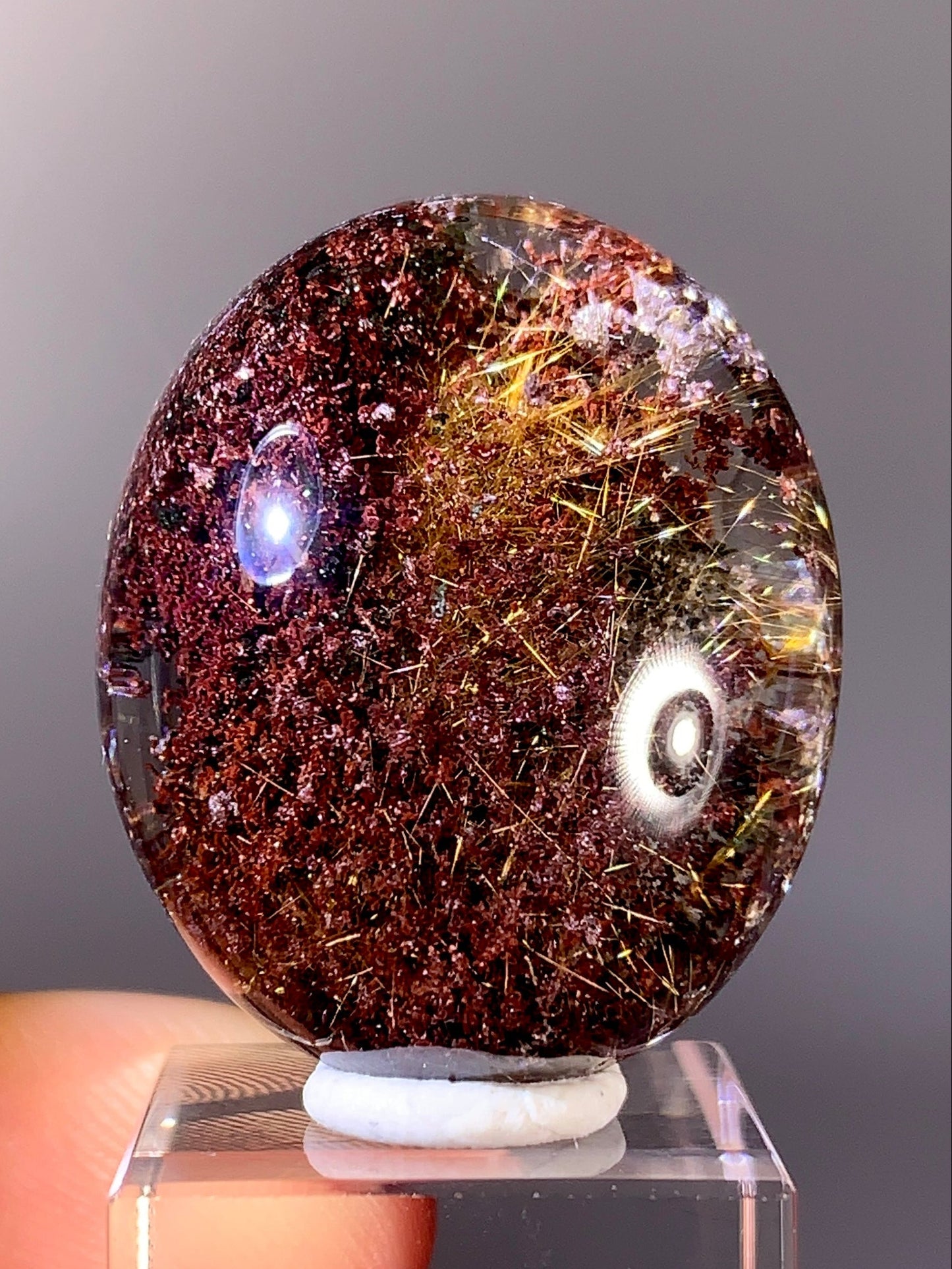 High-Grade Red Four Season Garden Quartz with Gold Rutile Polished Cabochon from Brazil