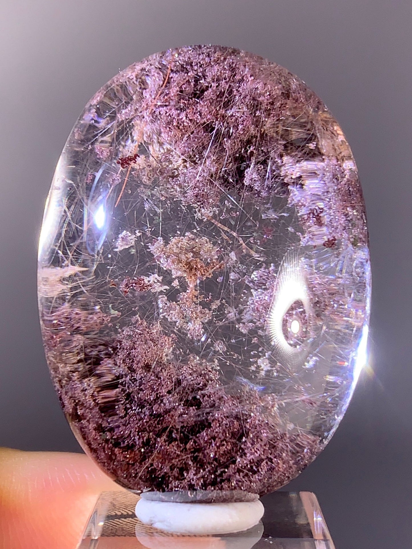 High-Grade Pink Four Season Garden Quartz with Pink Rutile Polished Cabochon from Brazil