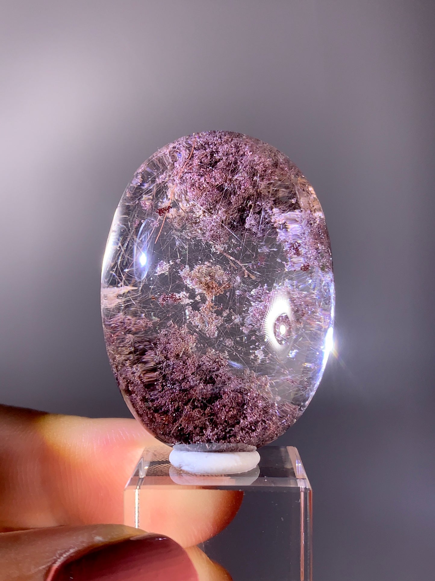 High-Grade Pink Four Season Garden Quartz with Pink Rutile Polished Cabochon from Brazil