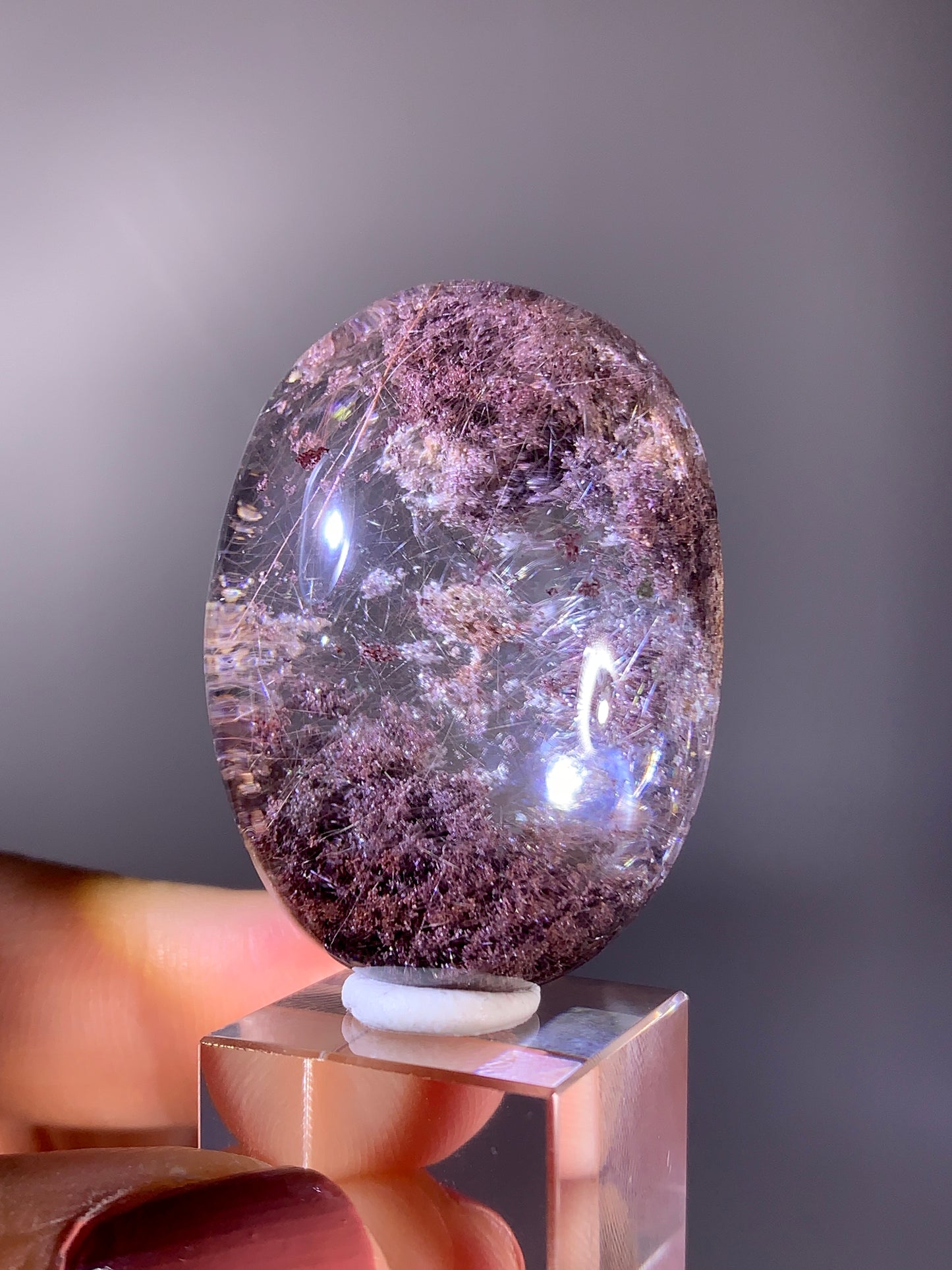 High-Grade Pink Four Season Garden Quartz with Pink Rutile Polished Cabochon from Brazil