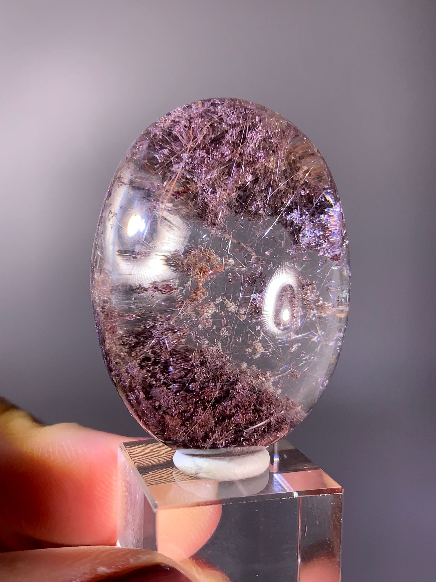 High-Grade Pink Four Season Garden Quartz with Pink Rutile Polished Cabochon from Brazil