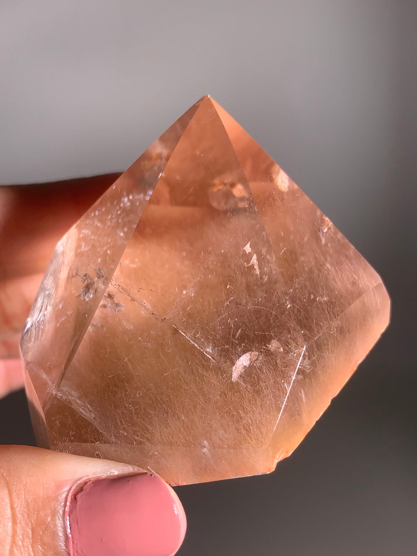 Apricot Color Amphibole Quartz with Silver Rutile from Brazil – Rare Collector’s Crystal