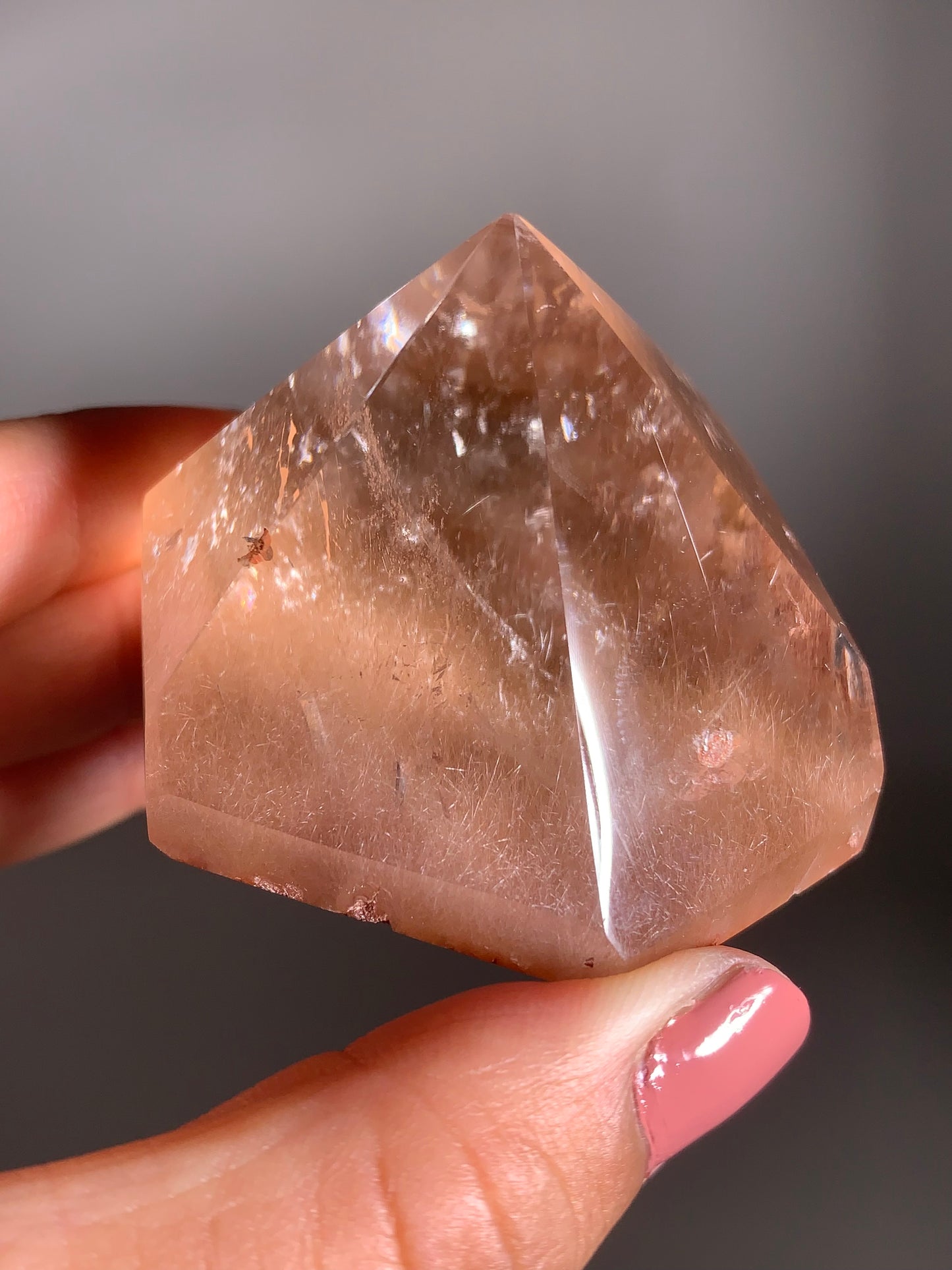 Apricot Color Amphibole Quartz with Silver Rutile from Brazil – Rare Collector’s Crystal