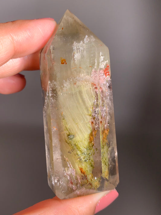 Collector’s Piece Colorful Tourmaline and Green Epidote with Garden Quartz Tower from Brazil – Rare Crystal