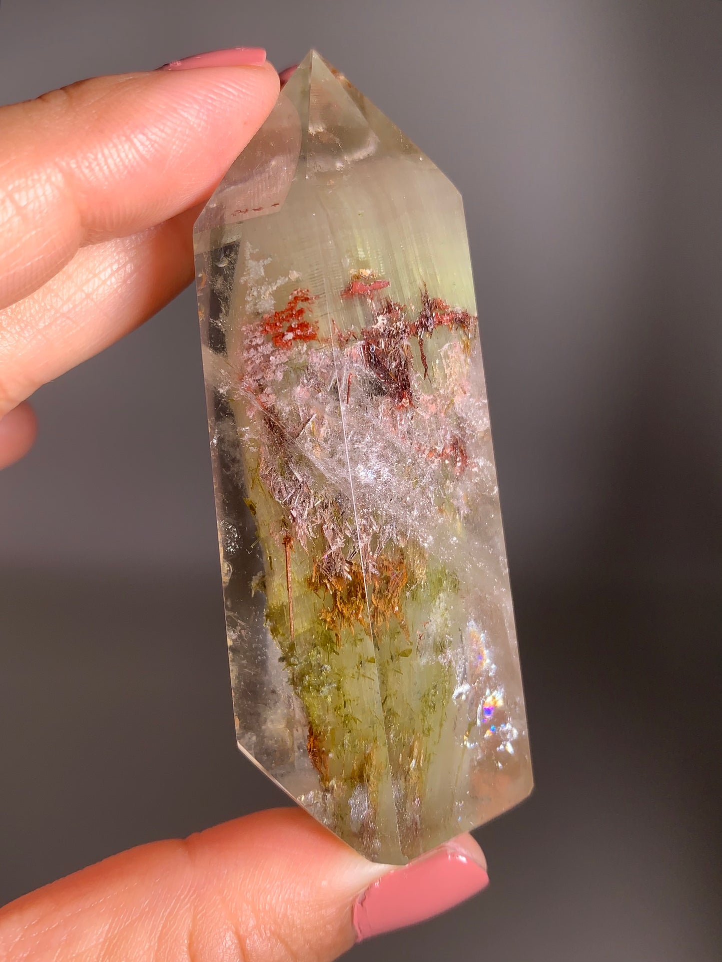 Collector’s Piece Colorful Tourmaline and Green Epidote with Garden Quartz Tower from Brazil – Rare Crystal