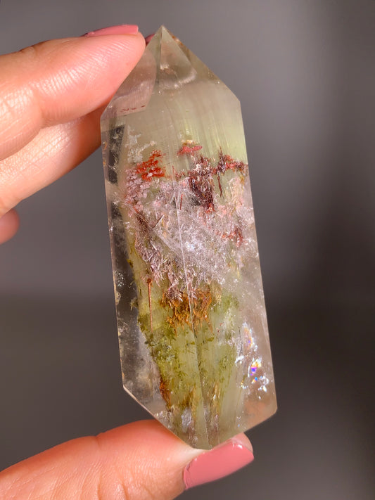 Collector’s Piece Colorful Tourmaline and Green Epidote with Garden Quartz Tower from Brazil – Rare Crystal