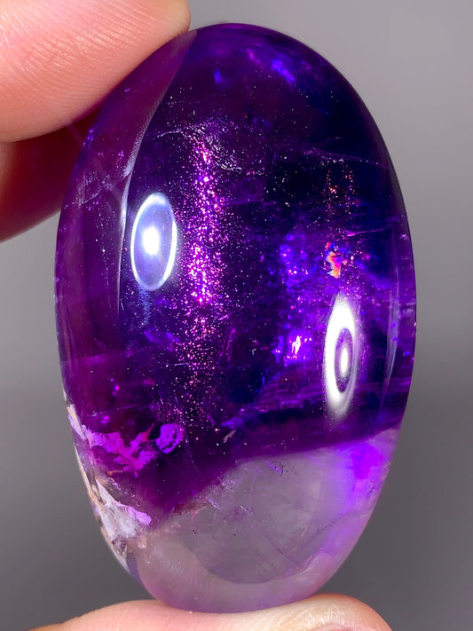 Collector's Piece Rare Pink Fire Quartz Covellite on Amethyst Palm Stone | Brazilian Collector Specimen