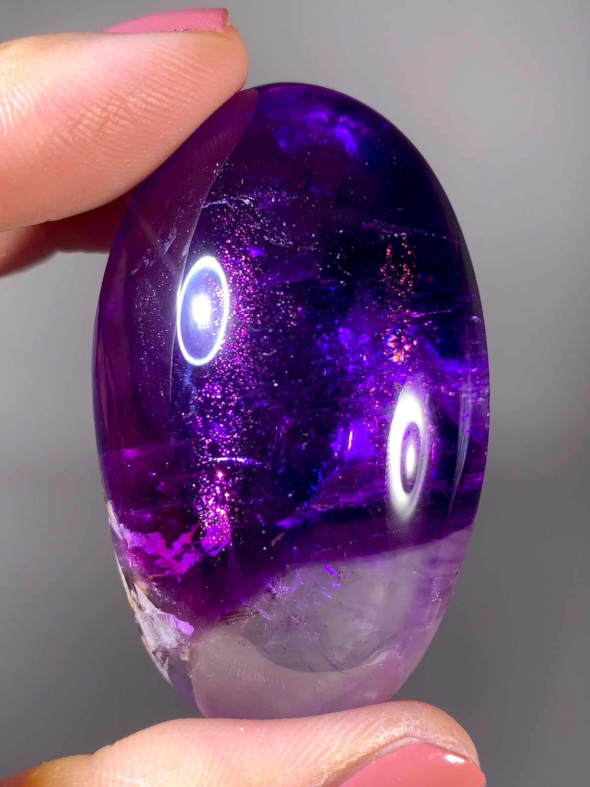 Collector's Piece Rare Pink Fire Quartz Covellite on Amethyst Palm Stone | Brazilian Collector Specimen