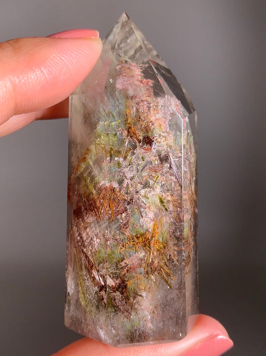 Collector’s Piece Colorful Tourmaline and Green Epidote with Garden Quartz Tower from Brazil – Rare Crystal