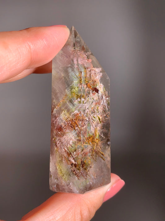 Collector’s Piece Colorful Tourmaline and Green Epidote with Garden Quartz Tower from Brazil – Rare Crystal