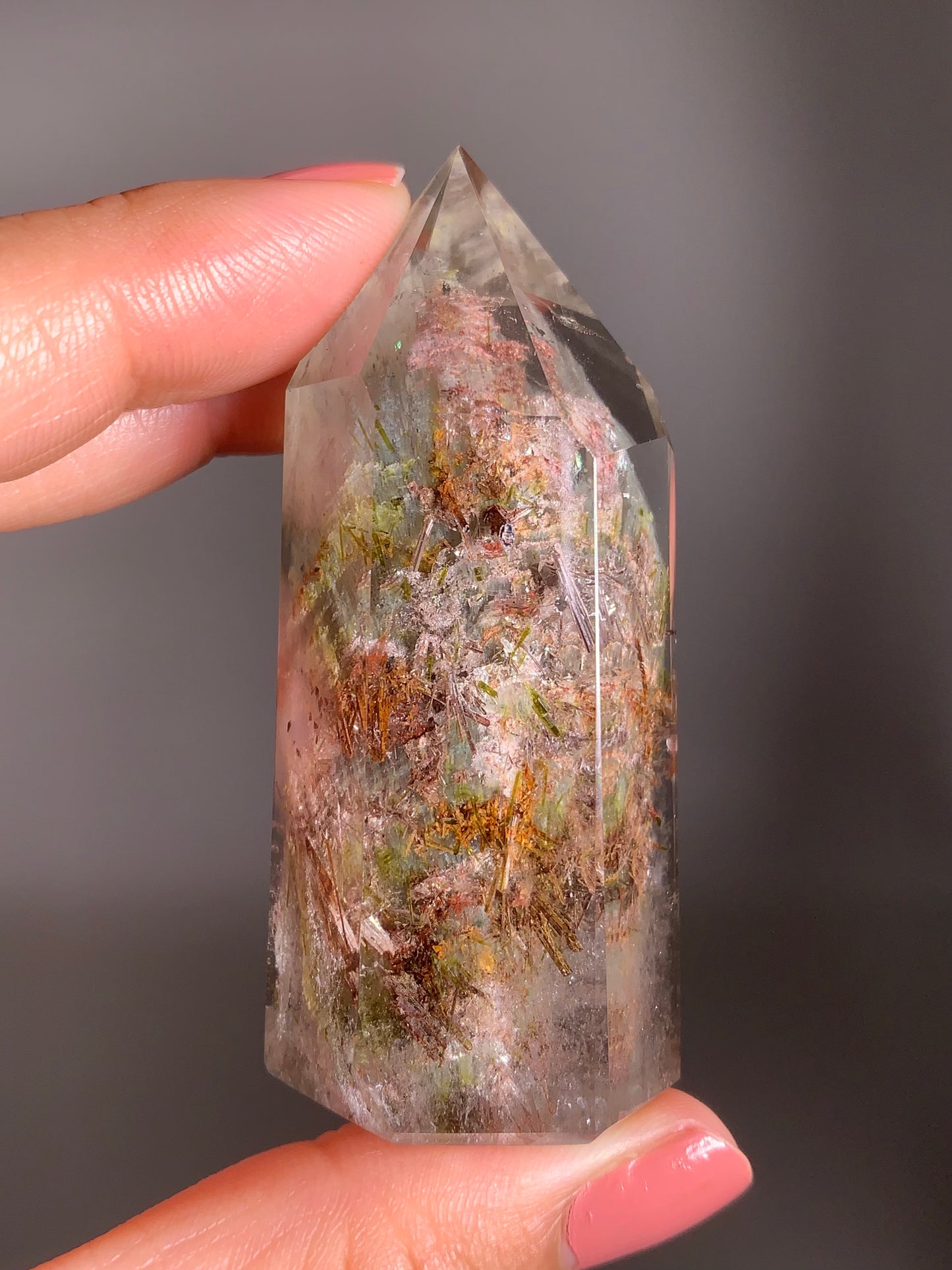 Collector’s Piece Colorful Tourmaline and Green Epidote with Garden Quartz Tower from Brazil – Rare Crystal