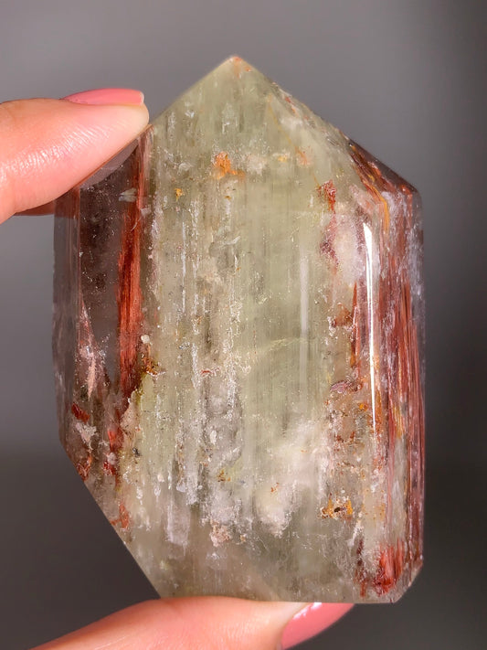 Large Green Garden with Pink Amphibole Quartz Tower from Brazil – Rare Collector’s Crystal