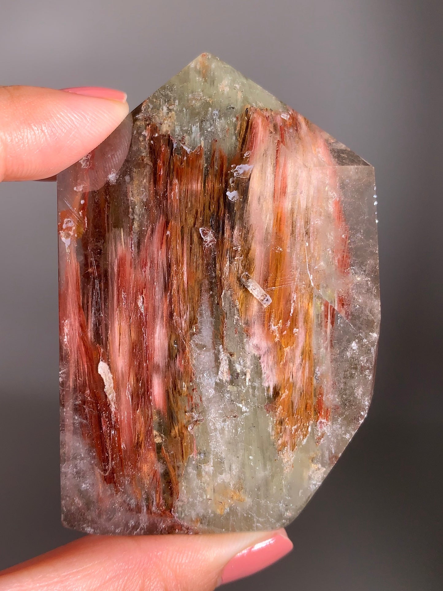 Large Green Garden with Pink Amphibole Quartz Tower from Brazil – Rare Collector’s Crystal