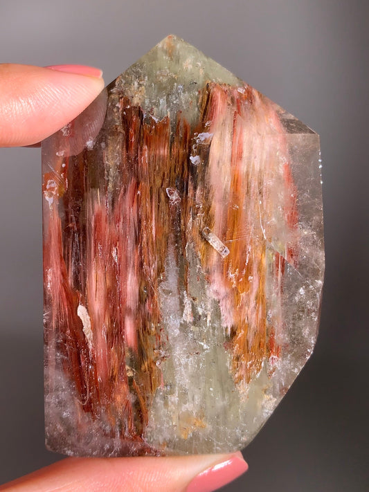 Large Green Garden with Pink Amphibole Quartz Tower from Brazil – Rare Collector’s Crystal