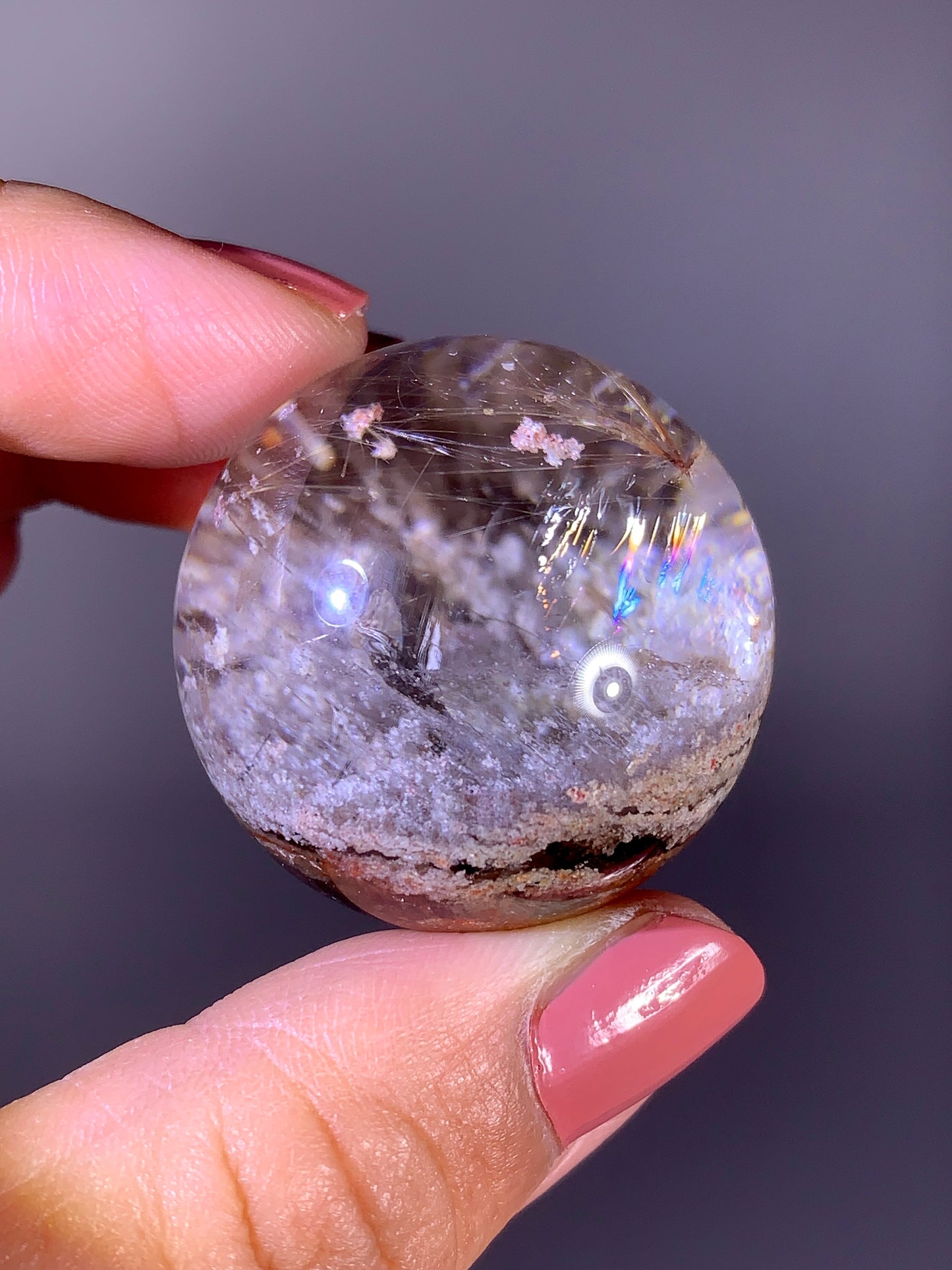 High-Grade White Garden Quartz with Gold Rutile & Natural Rainbow Sphere | Brazilian Specimen