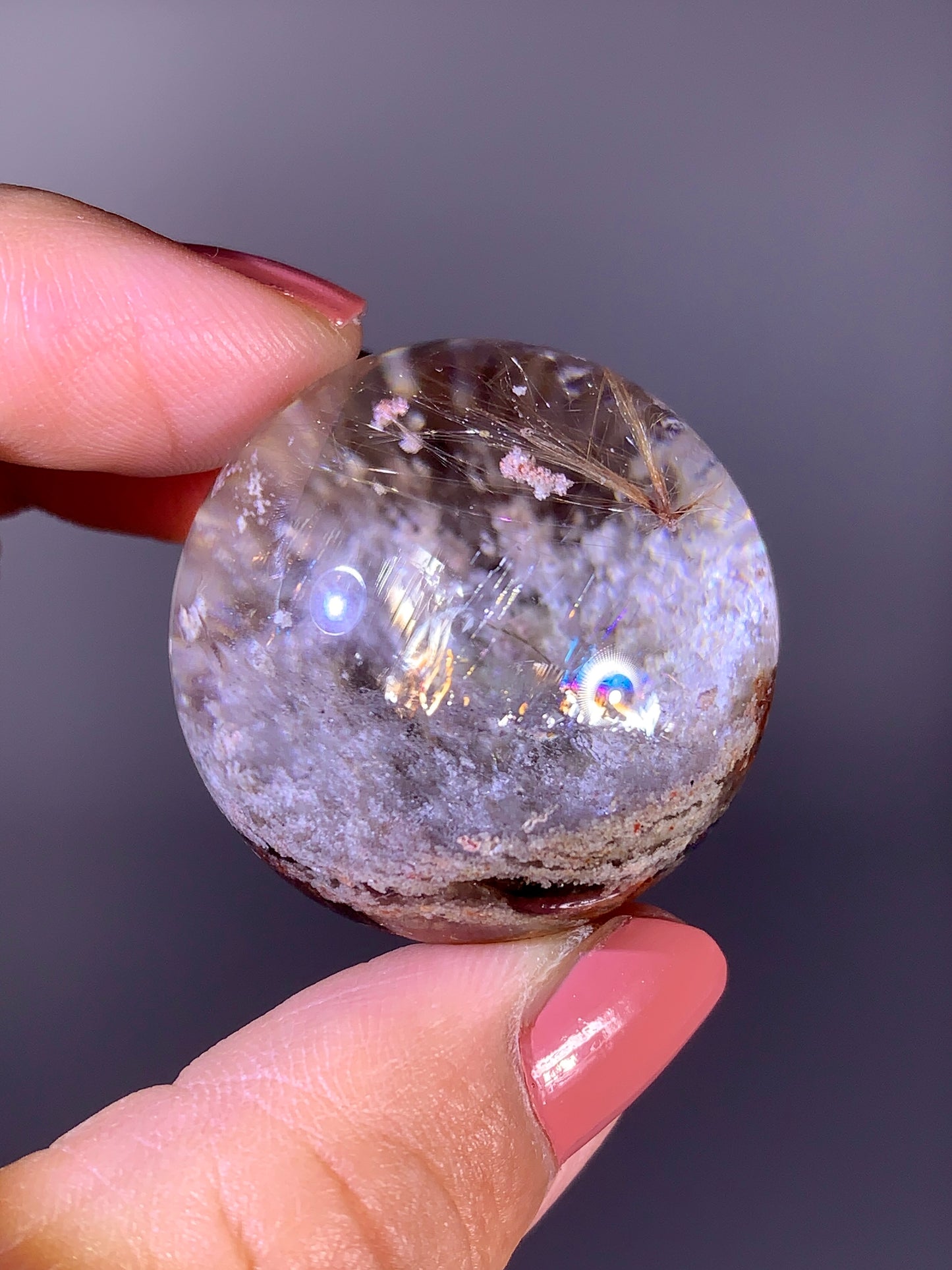 High-Grade White Garden Quartz with Gold Rutile & Natural Rainbow Sphere | Brazilian Specimen