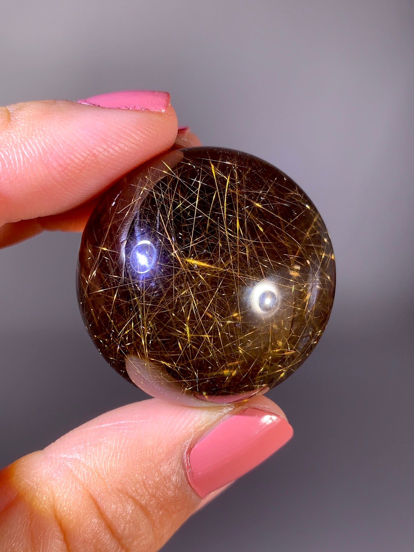 Collector's Grade Shooting Star Rutile in Smoky Quartz Sphere from Brazil