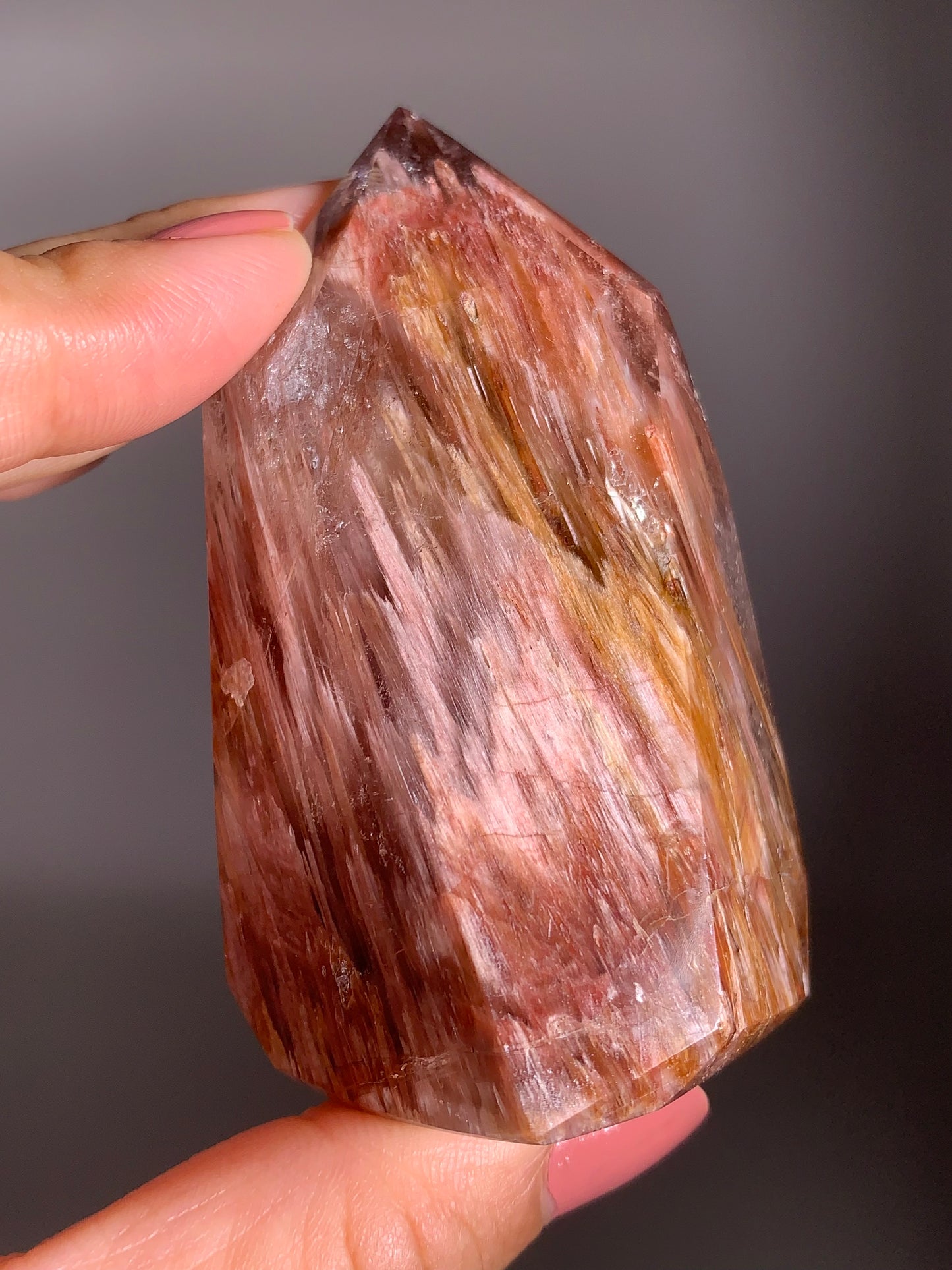 Rare Shiny Pink Amphibole Quartz Tower from Brazil – Collector’s Crystal