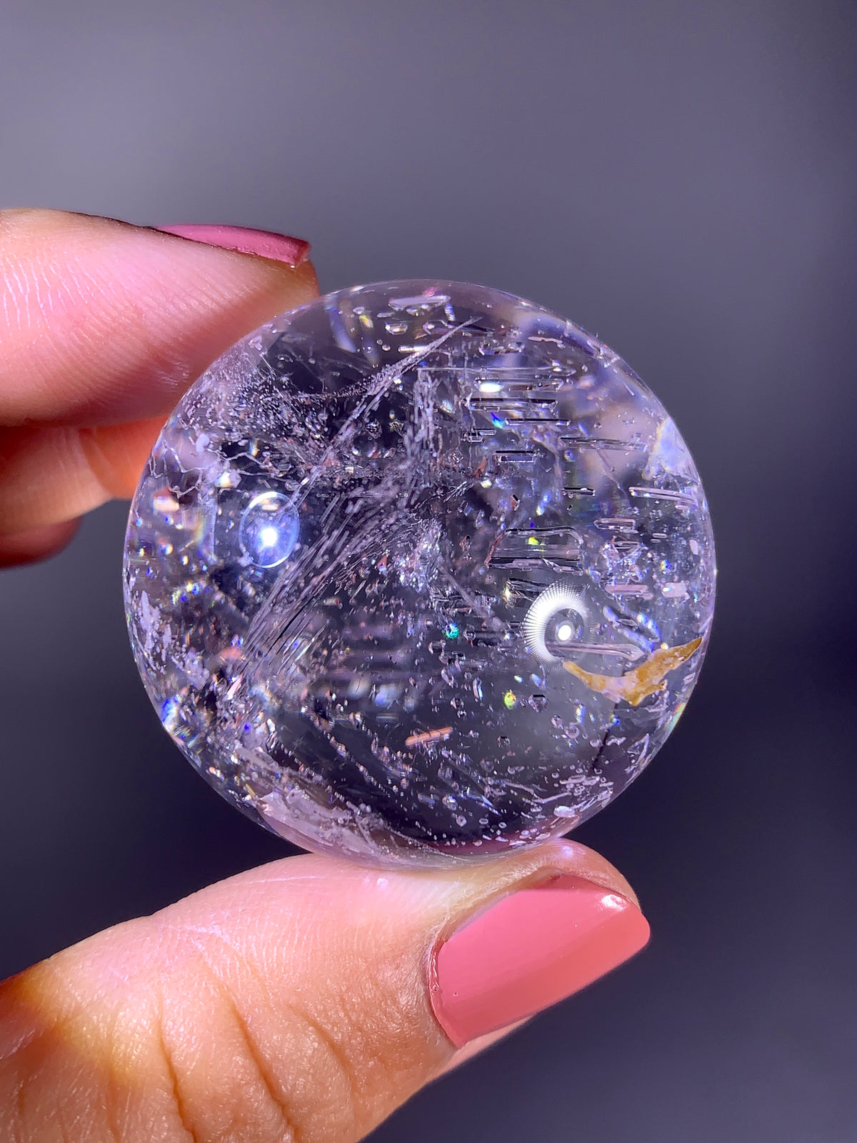 High-Grade Sparkly Negative Quartz-in-Quartz Sphere | Rare Brazilian Specimen
