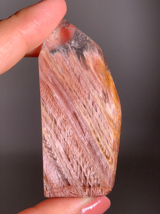 Rare Shiny Pink Amphibole Quartz Tower from Brazil – Collector’s Crystal