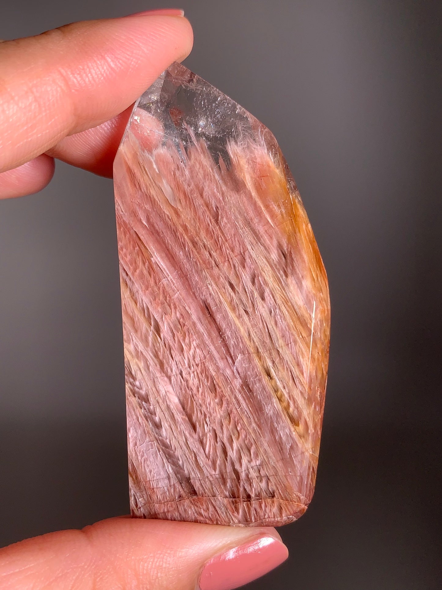 Rare Shiny Pink Amphibole Quartz Tower from Brazil – Collector’s Crystal