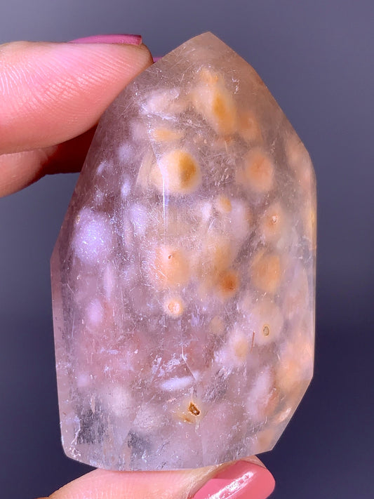 Large Rare Pink & Peach Amphibole Ball Inclusion Quartz Tower | Brazilian Collector Specimen