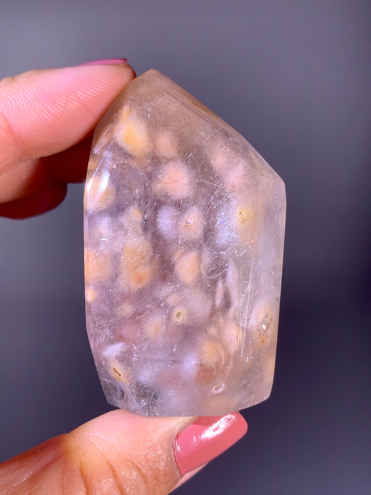 Large Rare Pink & Peach Amphibole Ball Inclusion Quartz Tower | Brazilian Collector Specimen