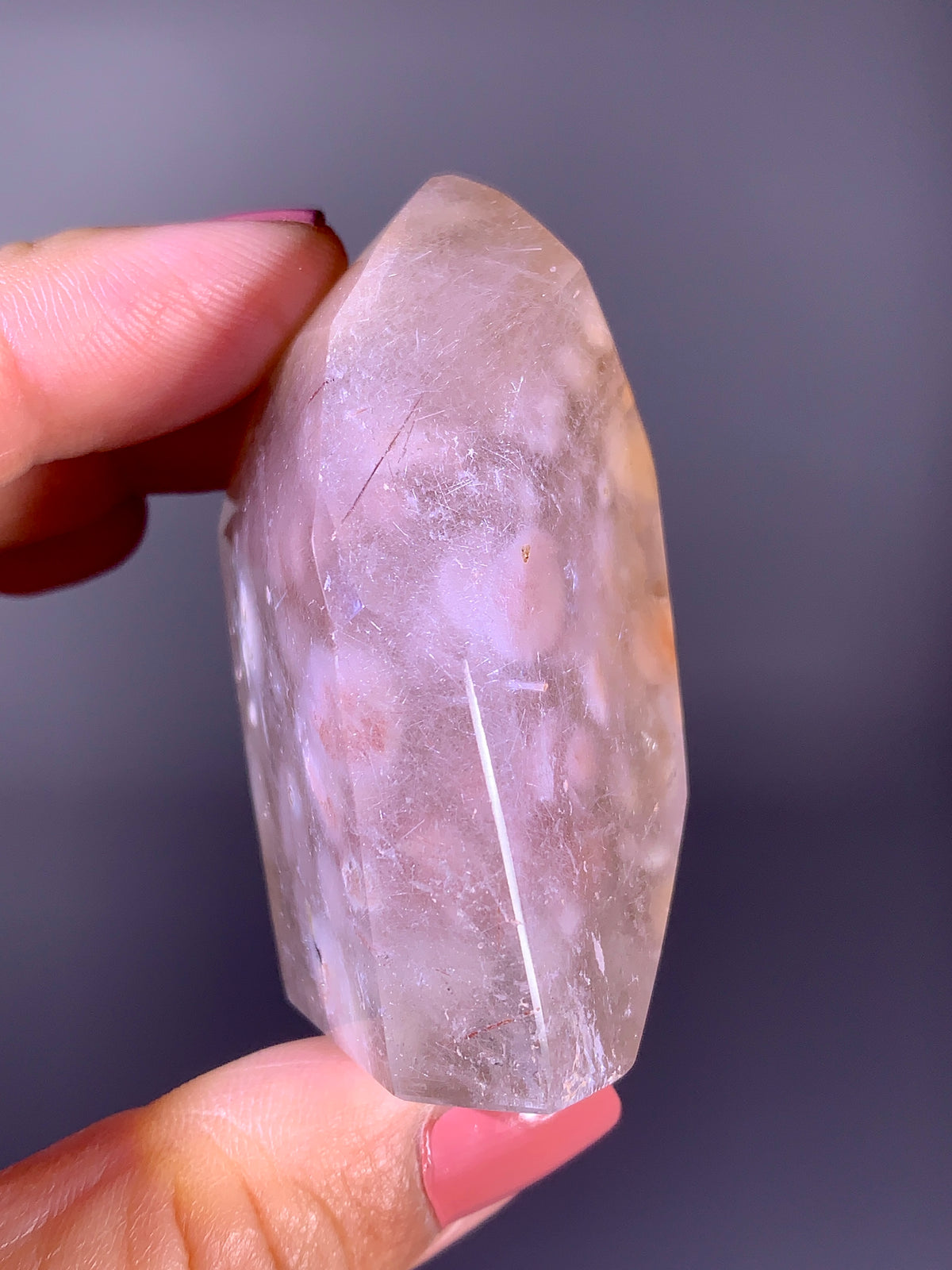 Large Rare Pink & Peach Amphibole Ball Inclusion Quartz Tower | Brazilian Collector Specimen
