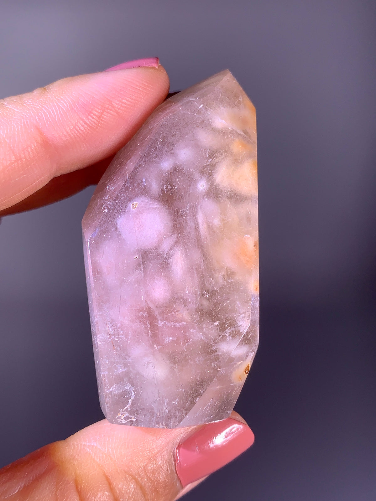 Large Rare Pink & Peach Amphibole Ball Inclusion Quartz Tower | Brazilian Collector Specimen