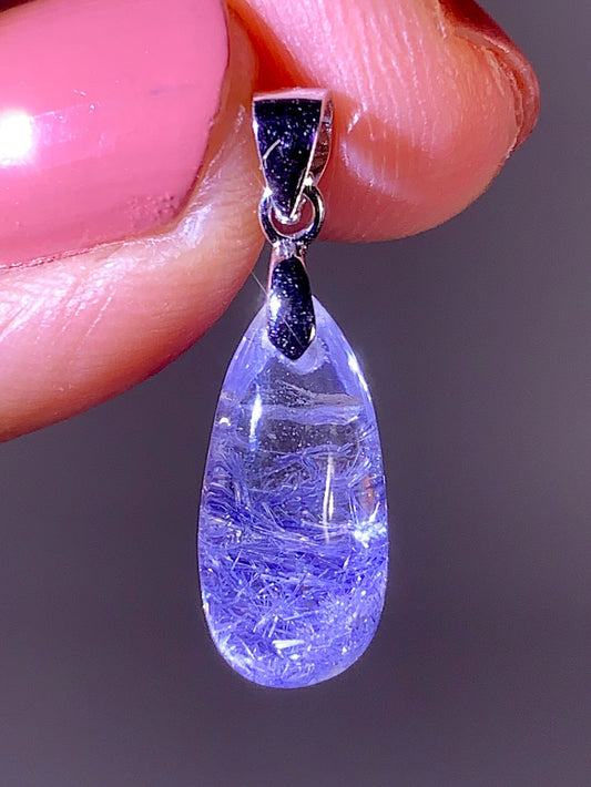 High-Grade Blue Dumortierite Quartz Pendant with S925 Sterling Silver | Brazil