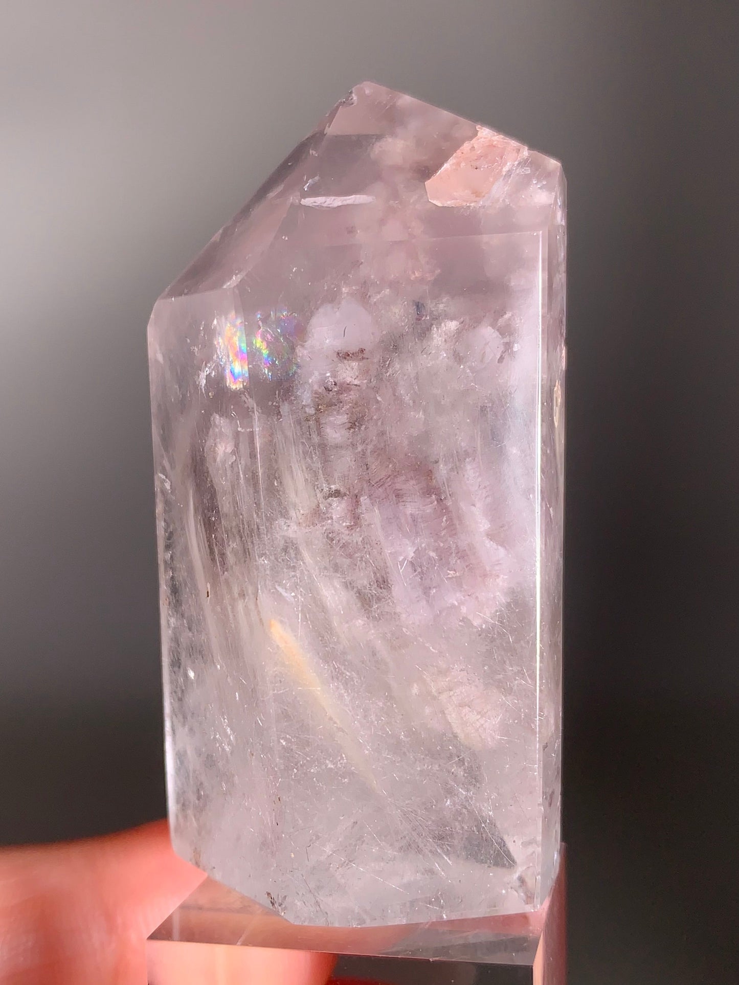 Extremely Rare Pink Lithium with Pink Amphibole, Manifestation, Rutile & Rainbow Inclusions – Collector’s Crystal from Brazil