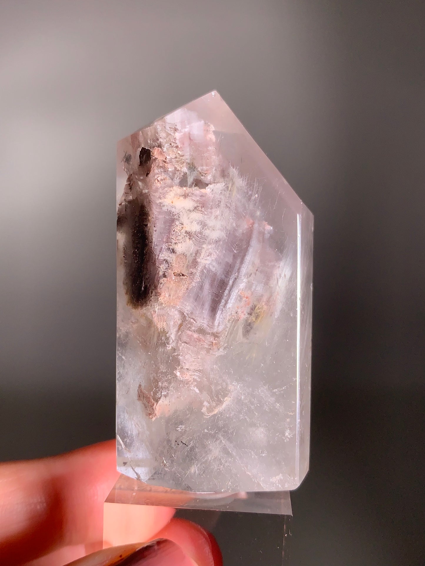 Extremely Rare Pink Lithium with Pink Amphibole, Manifestation, Rutile & Rainbow Inclusions – Collector’s Crystal from Brazil