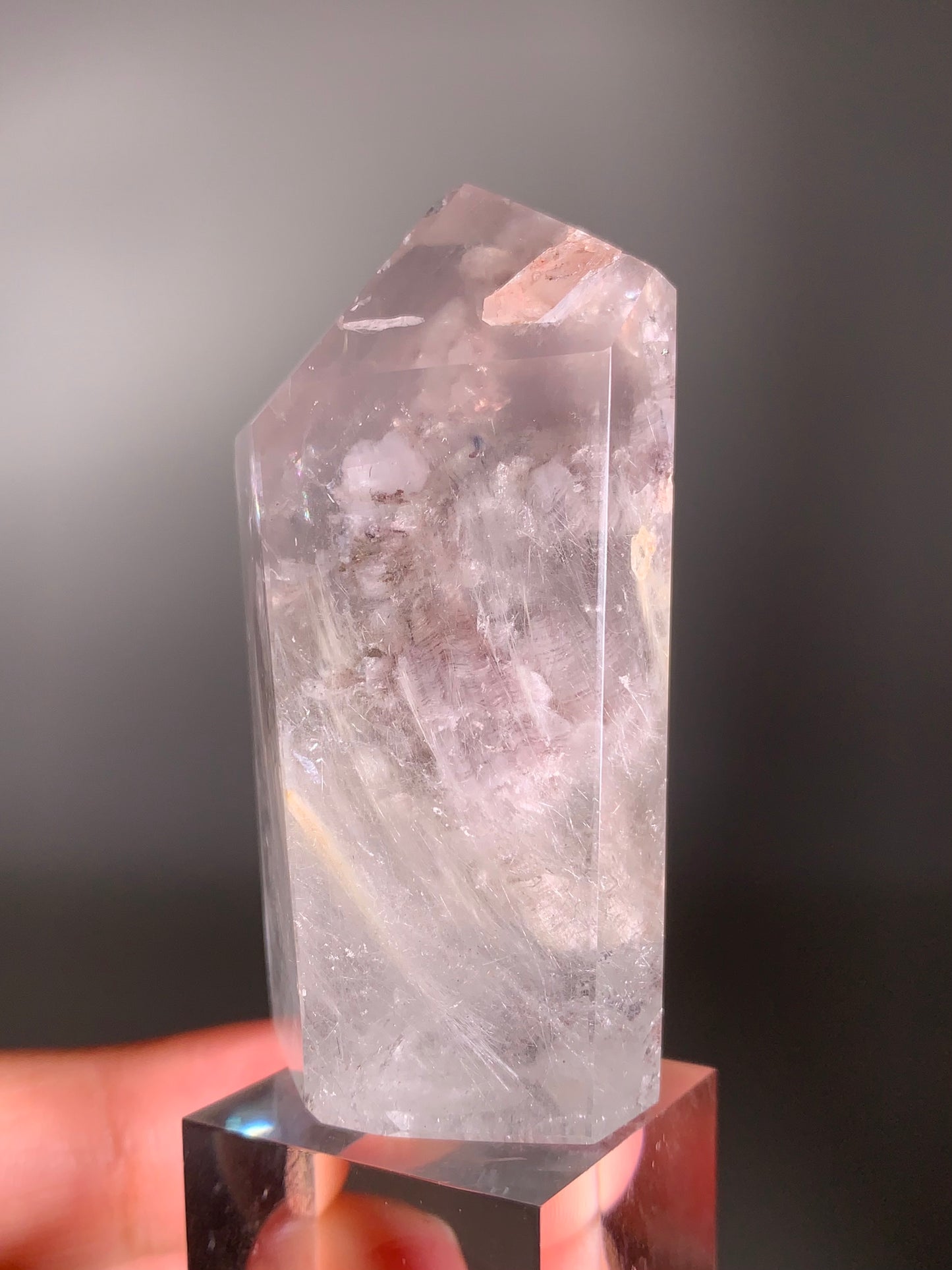 Extremely Rare Pink Lithium with Pink Amphibole, Manifestation, Rutile & Rainbow Inclusions – Collector’s Crystal from Brazil