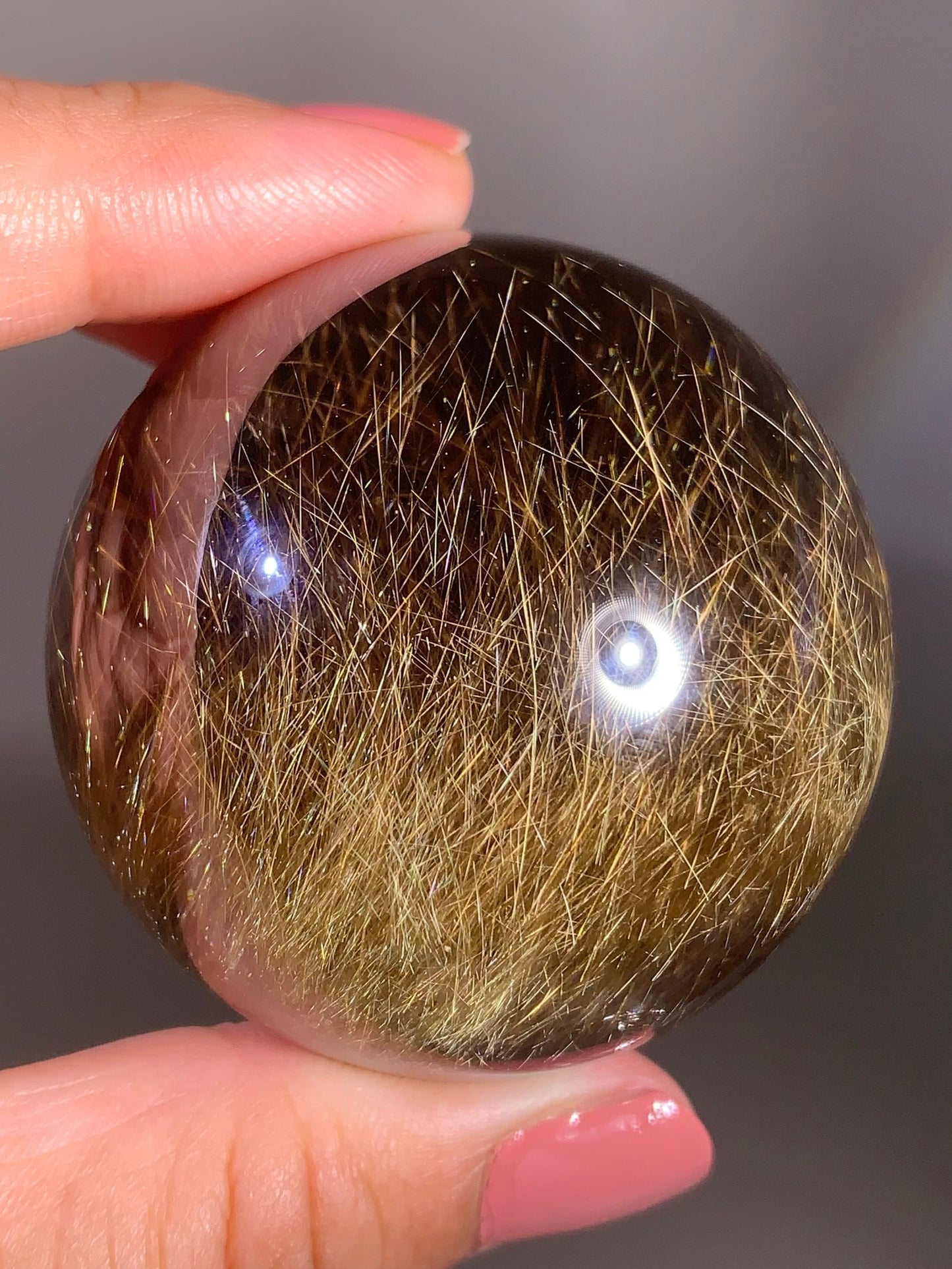 Collector’s Piece Top-Quality Gold Rutile in Smoky Quartz Sphere from Brazil – Rare Crystal