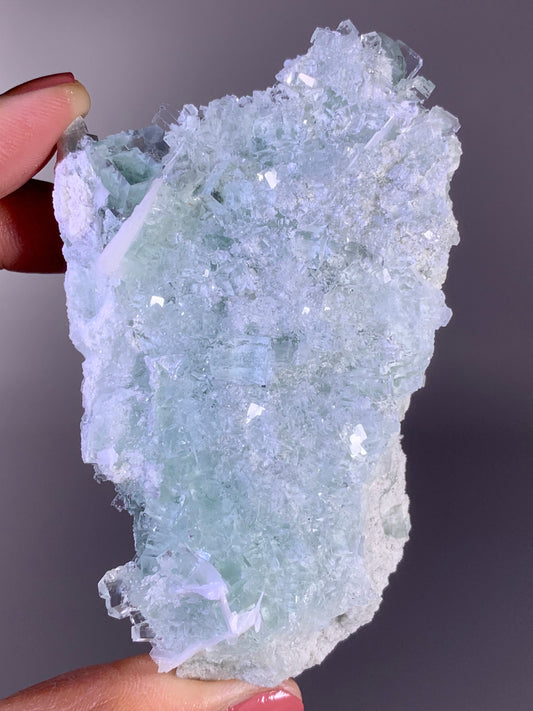 High-Quality Mint Green Vitreous Cubic Fluorite Intergrown with Calcite | Mineral Specimen